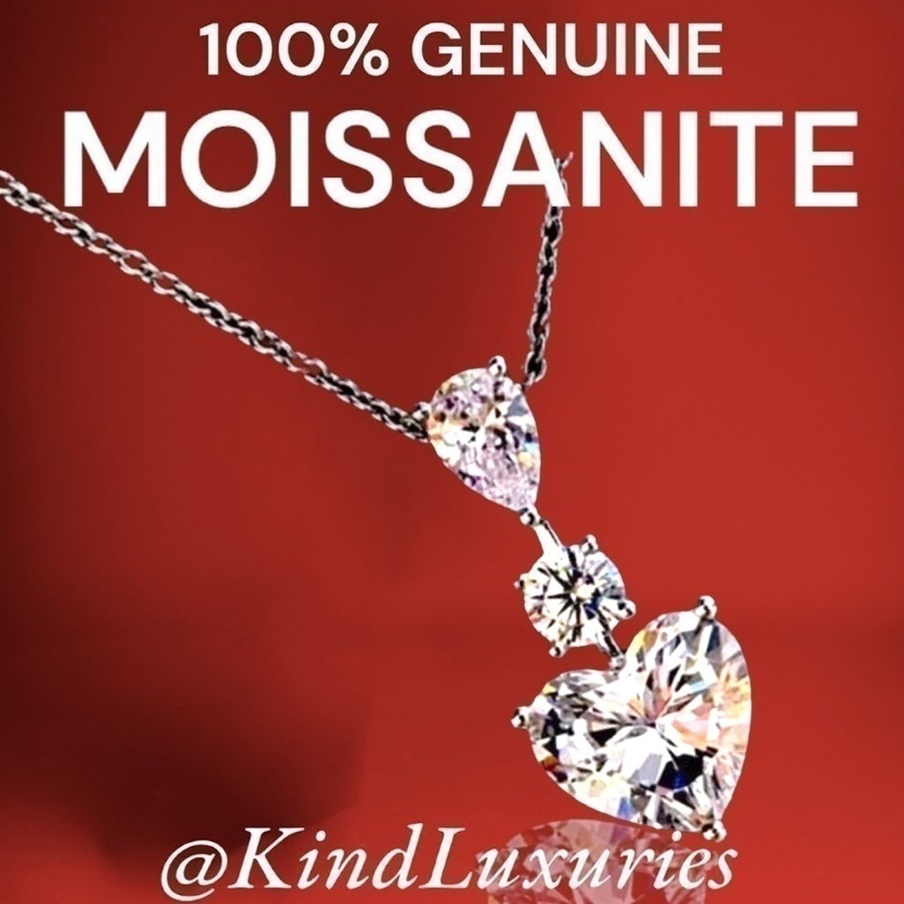 💎116💎 3.5 Ct Moissanite 925 Sterling Silver Heart Pendant Necklace
